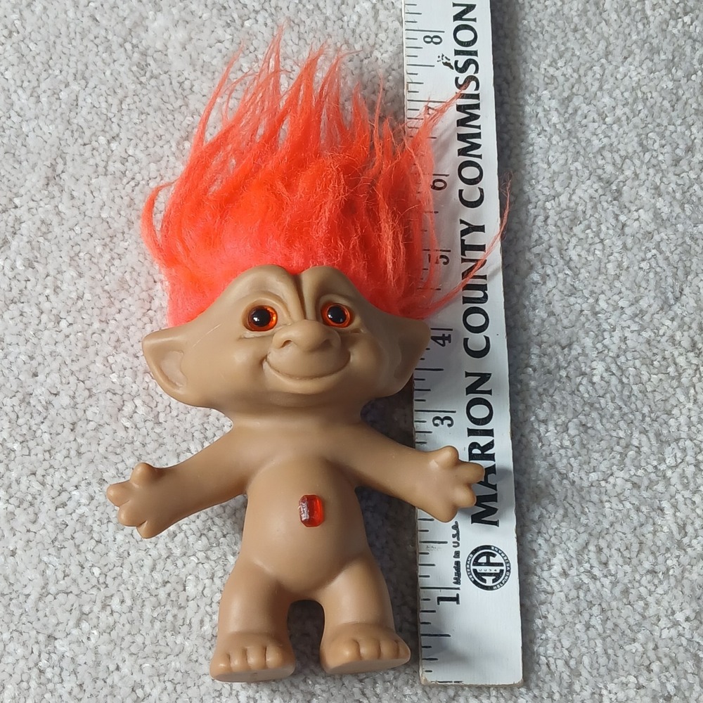 Vintage Ace Novelty Troll Doll Red Hair Red Gem Belly wish Treasure Trolls